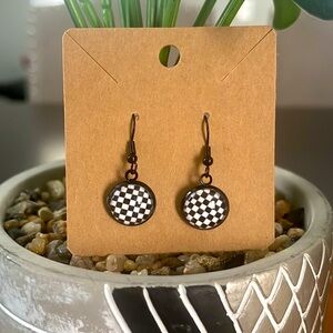 Hand Crafted Black & White Checkered Drop Earrings